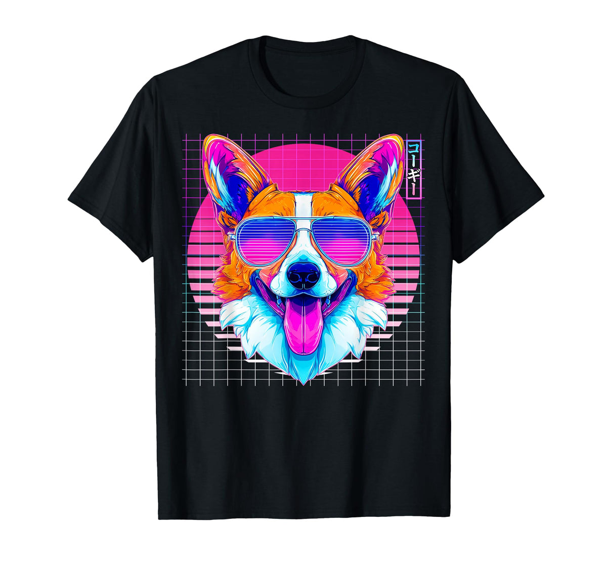 Corgi Sunglasses Dog Vaporwave Aesthetic T-Shirt - Trendy Graphic Men Women