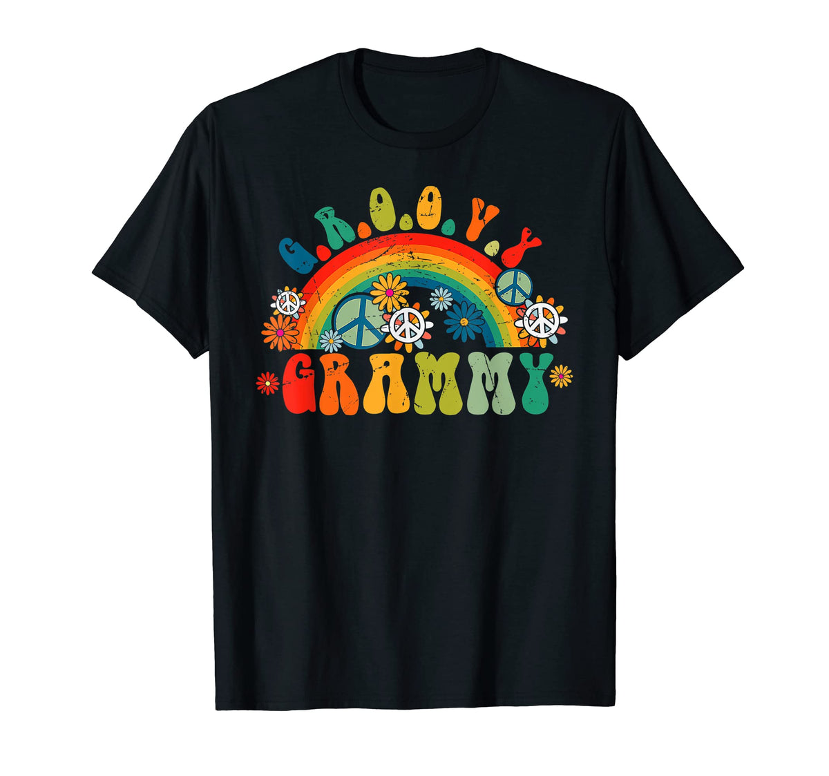 Groovy Grammy Rainbow Colorful Flowers T-Shirt - Streetwear Style Unisex
