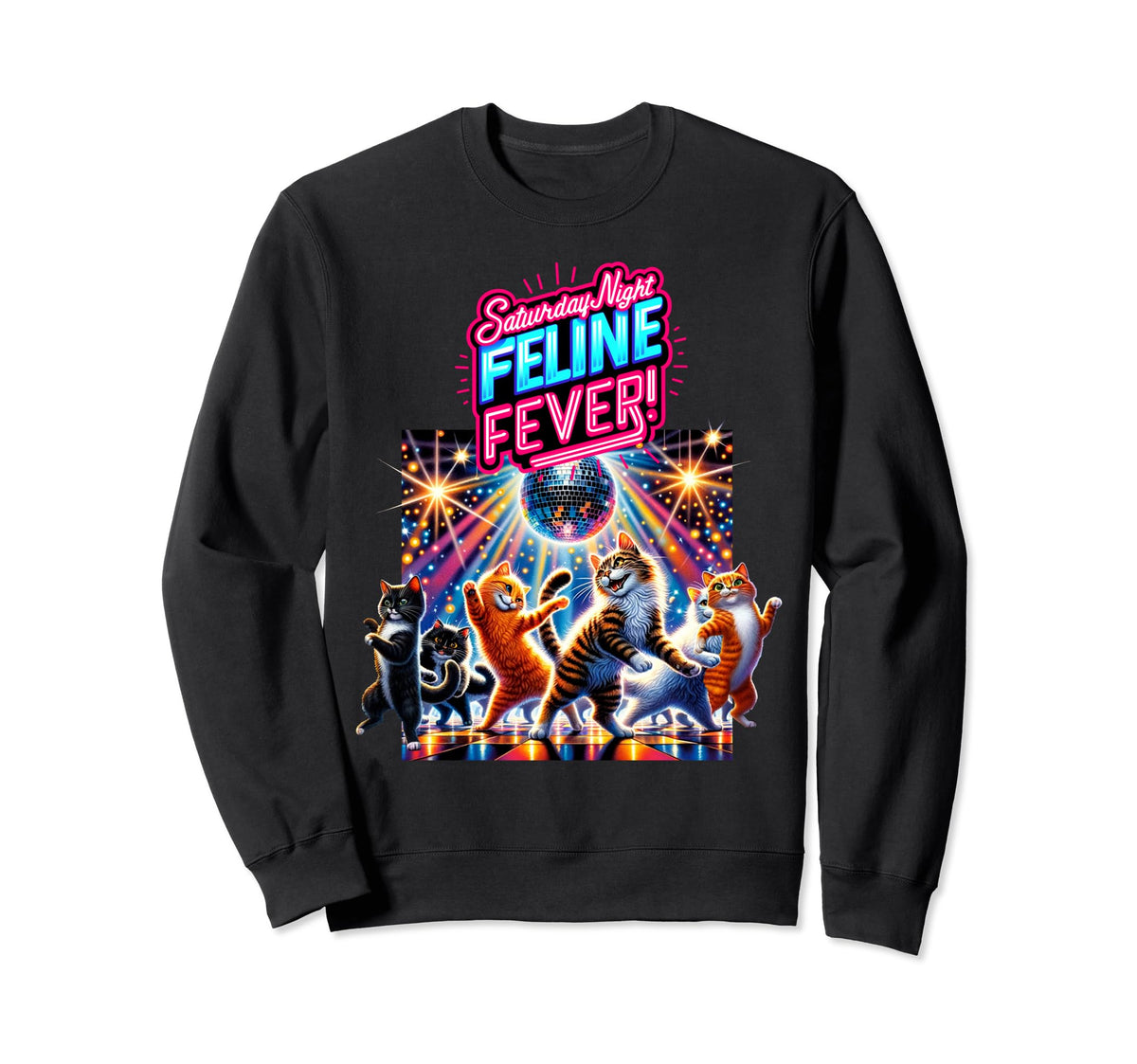Parody Kitty Cat Lover Disco Feline Sweatshirt - Trendy Graphic for Adults