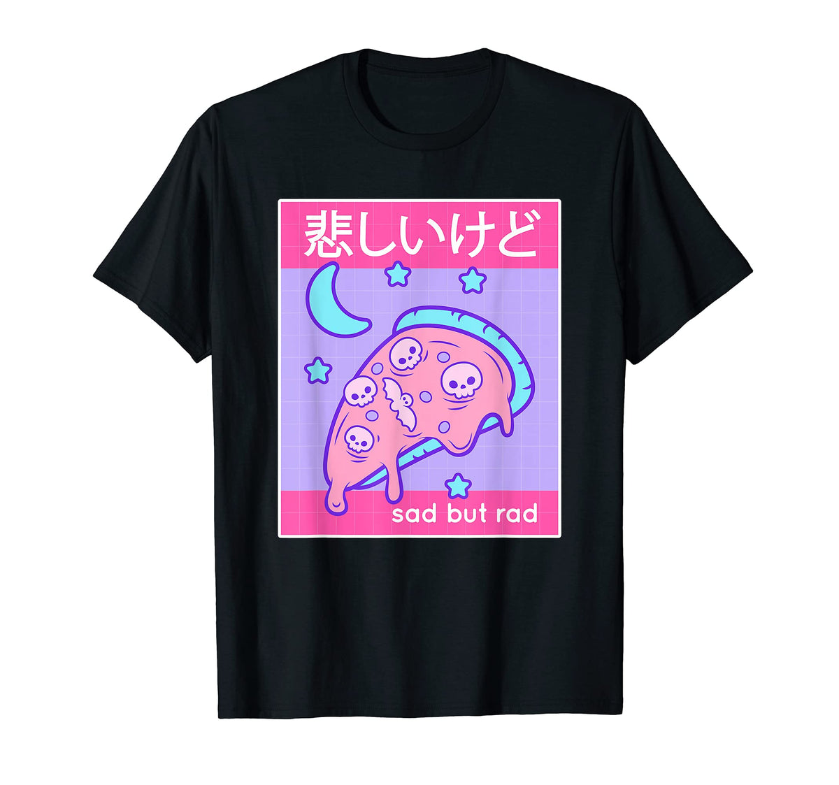 Sad Rad Japanese Kawaii Moon Pizza 90S T-Shirt - Trendy Graphic Men Women