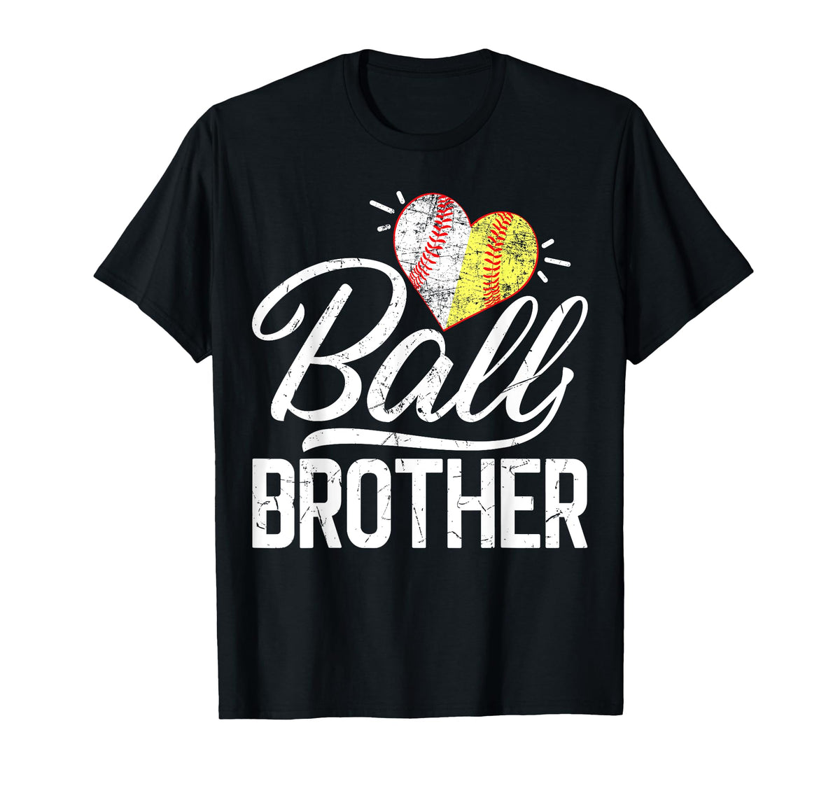 Ball Heart Baseball Softball T-Shirt - Casual Everyday Wear Men Women