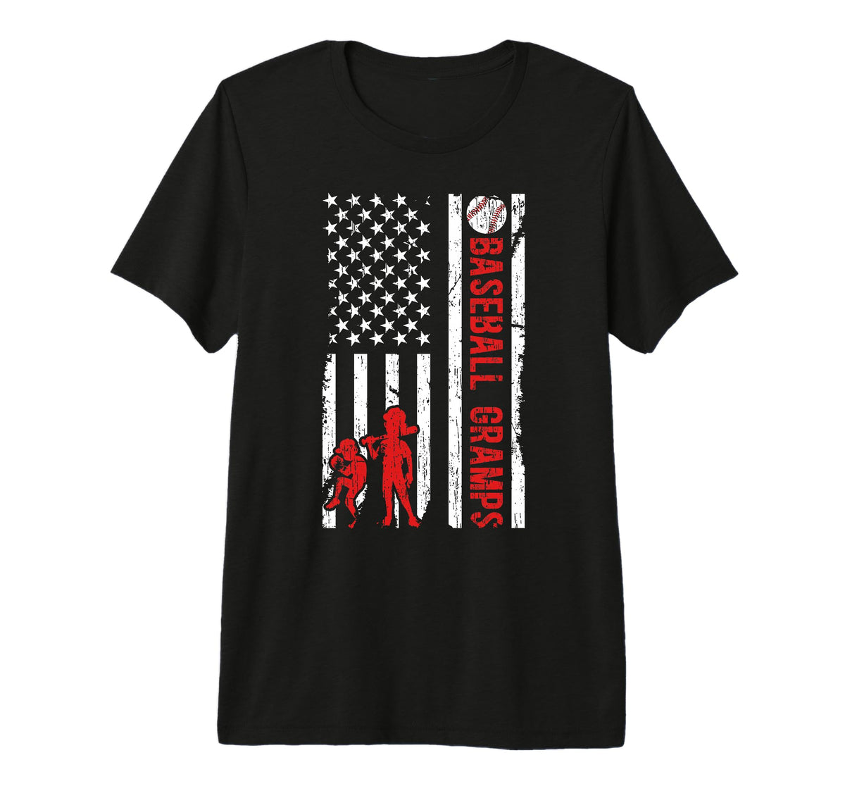 Mens Baseball Gramps Grandpa Us Flag T-Shirt - Unique Graphic Men Women