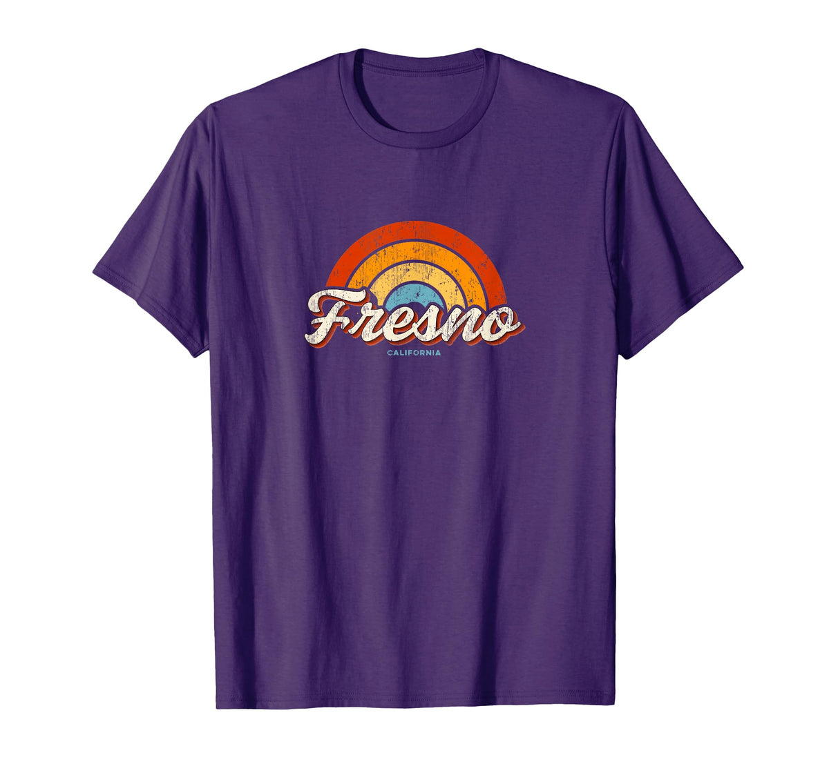 Fresno California Ca Rainbow 70S T-Shirt - Casual Everyday Wear Men Women