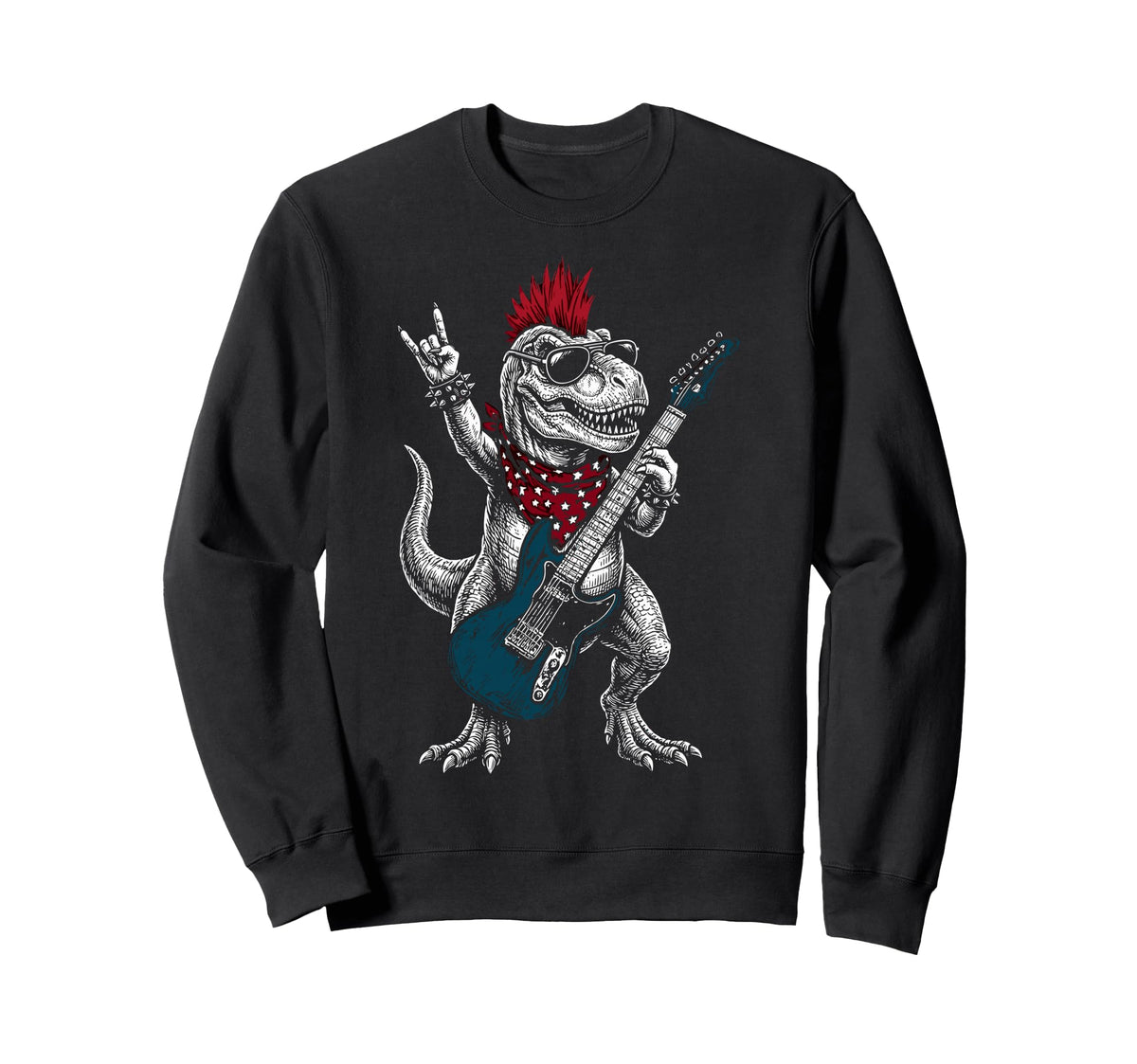 Funny T Rex Dino Playing Guitar Usa Sweatshirt - Streetwear Style Unisex