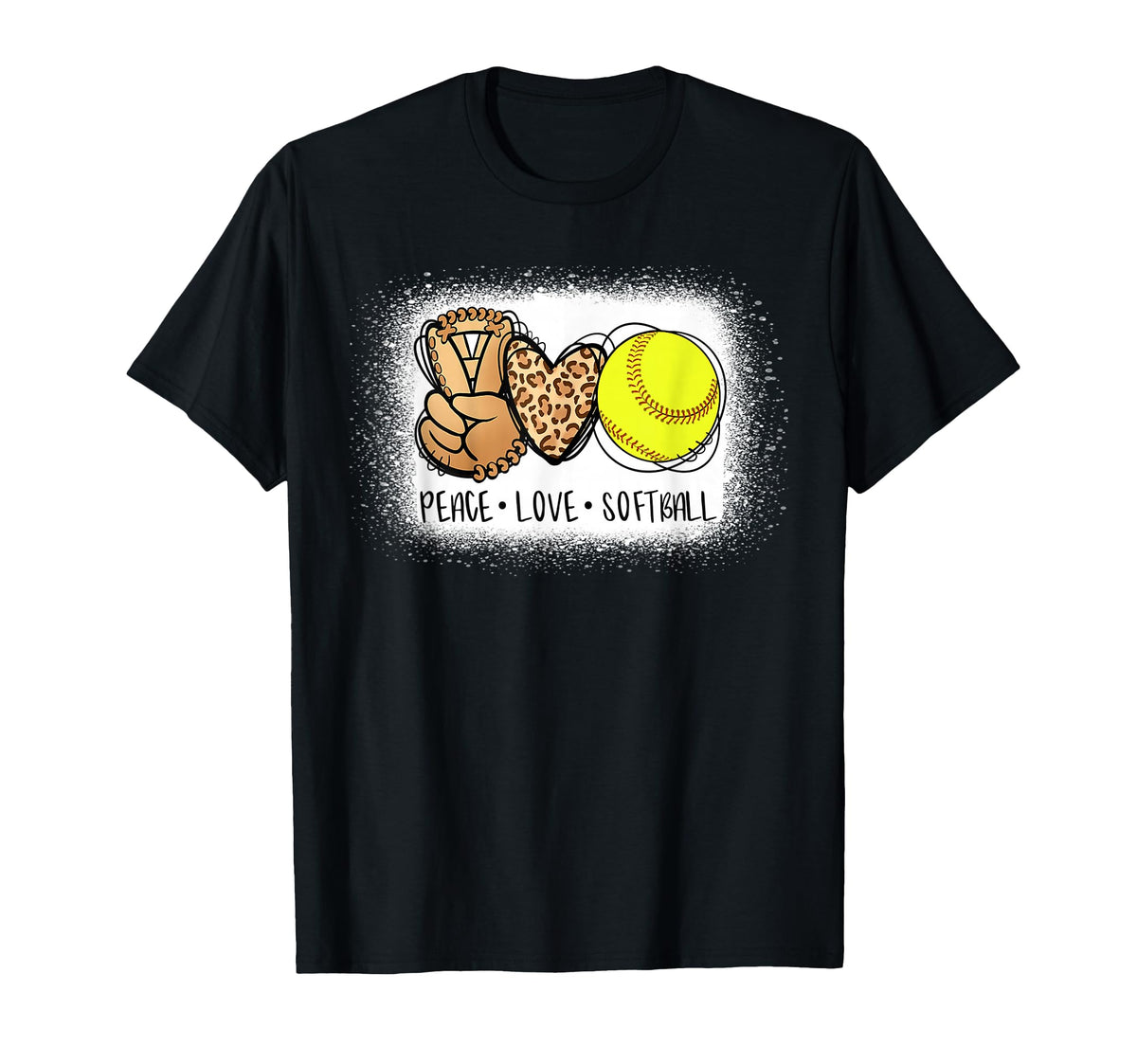 Bleached Peace Love Softball Mom T-Shirt - Casual Everyday Wear Men Women