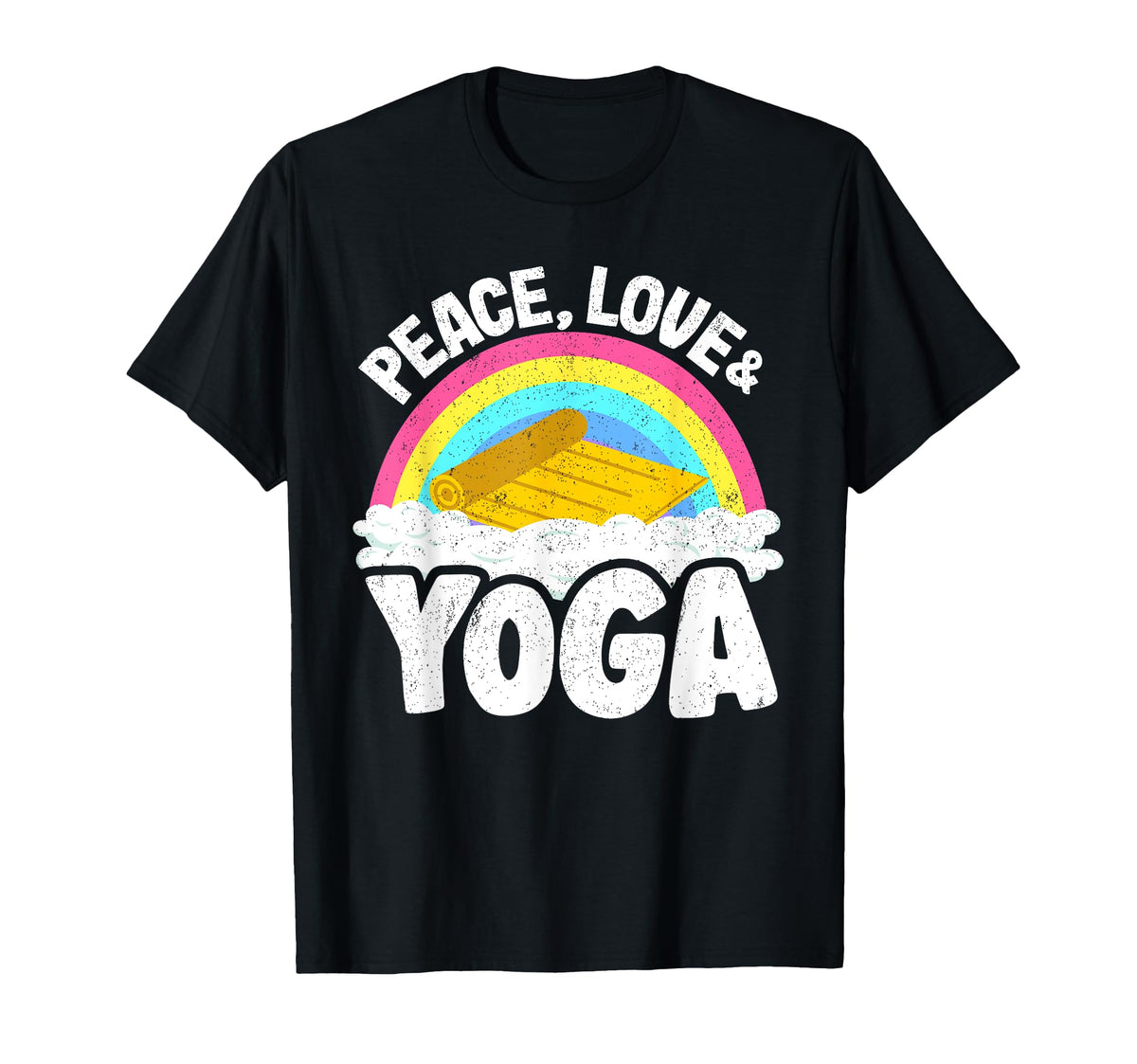 Peace Love Yoga Mat Rainbow T-Shirt - Casual Everyday Wear Men Women
