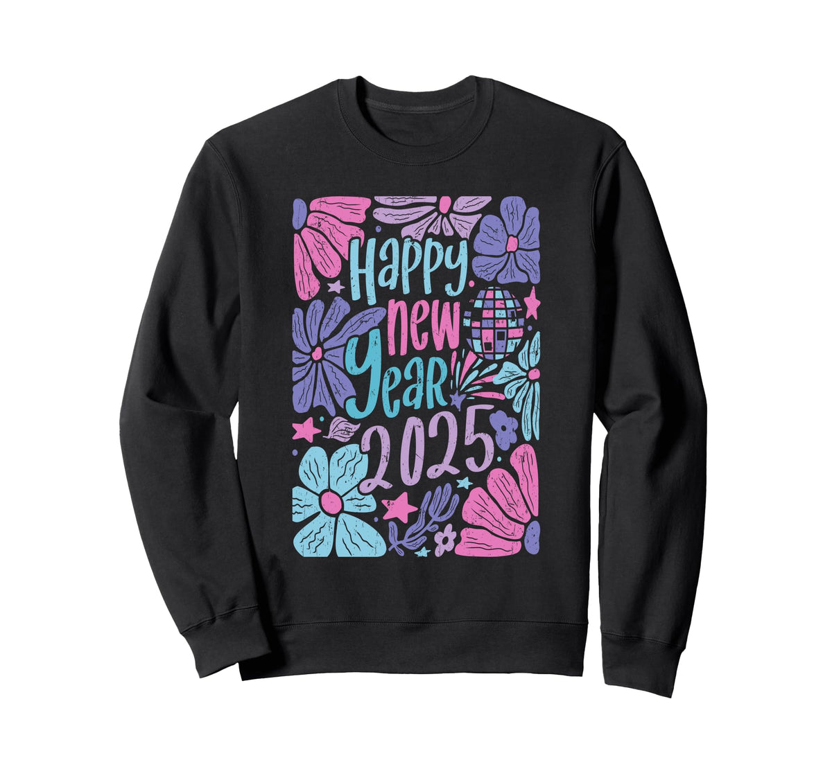 Happy New Year 2025 Groovy Boho Sweatshirt - Streetwear Style Unisex