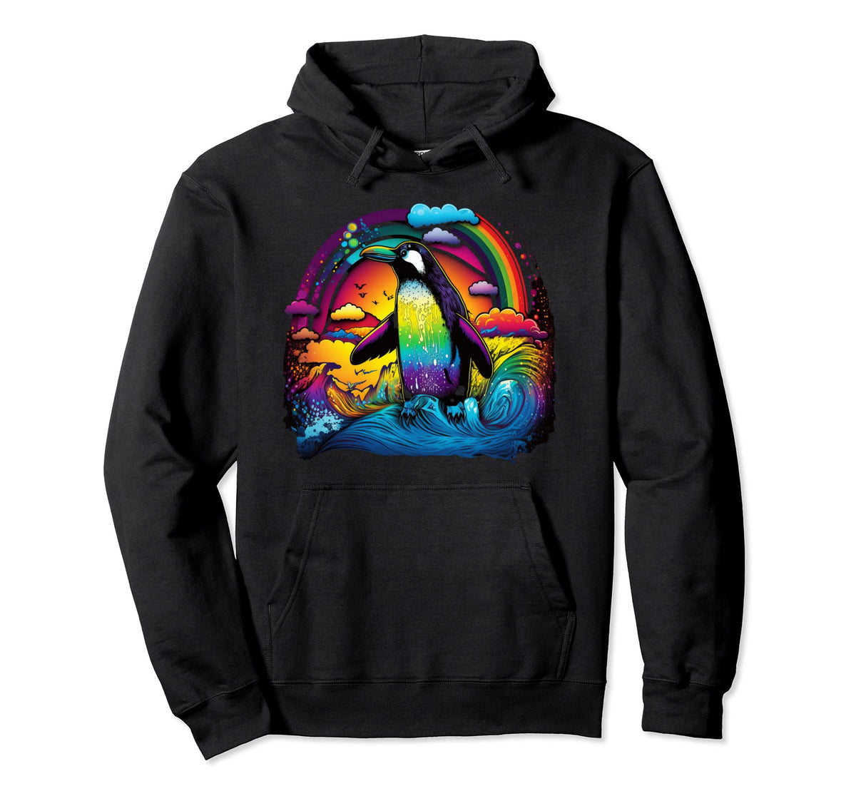 Colorful Penguin Rainbow Ice Bird 90S Hoodie - Streetwear Style for Adults