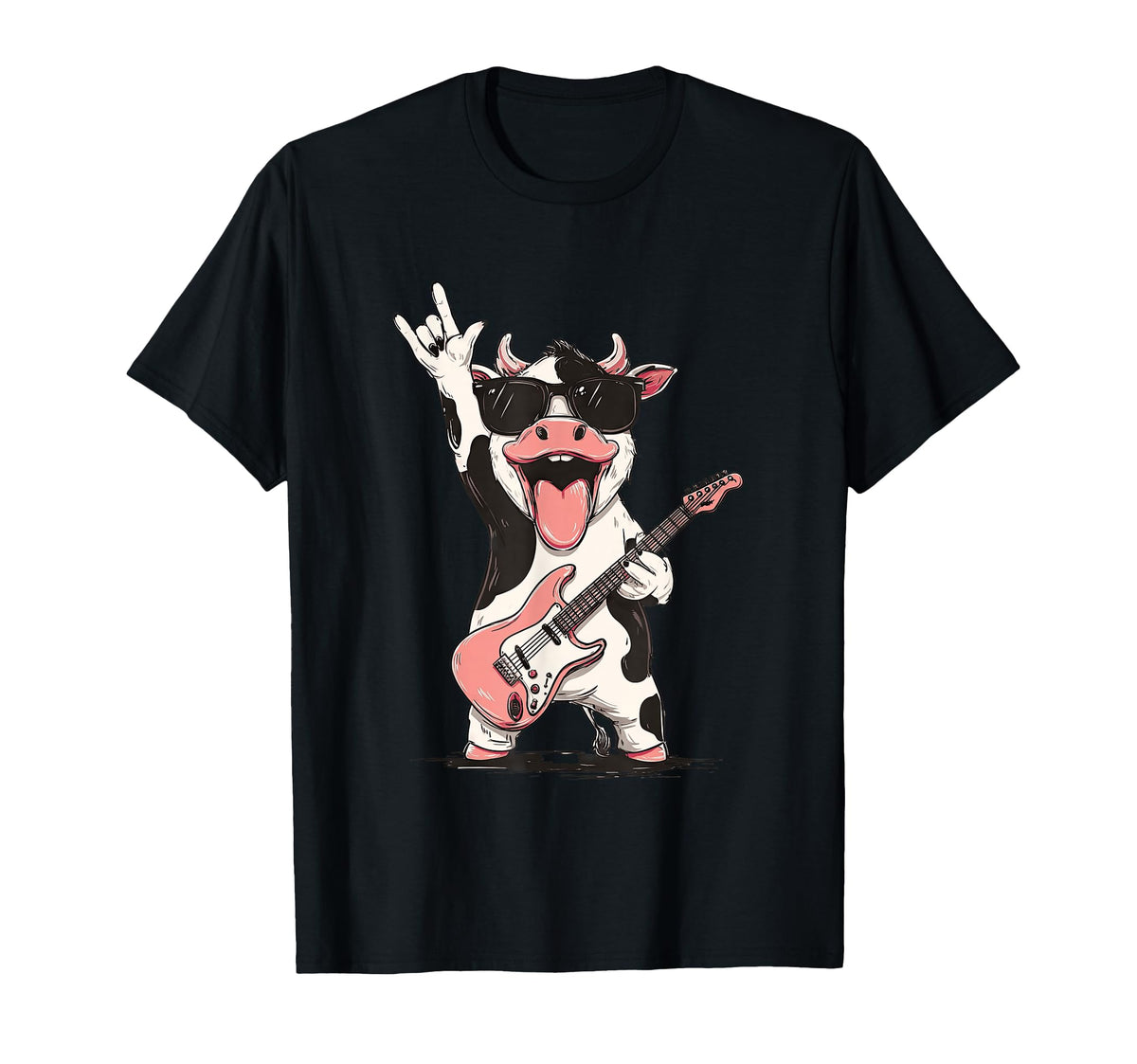 Cow Cartoon Funny Animal Rock Music T-Shirt - Trendy Graphic for Adults