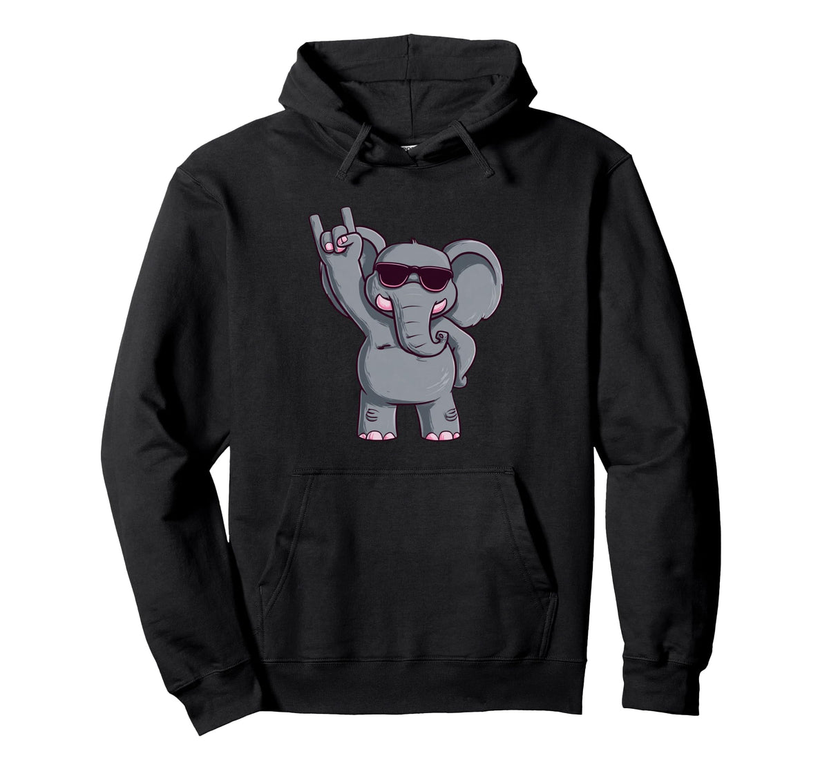 Cartoon Elephant Rock Hand Sign Punk Hoodie - Trendy Graphic Men Women