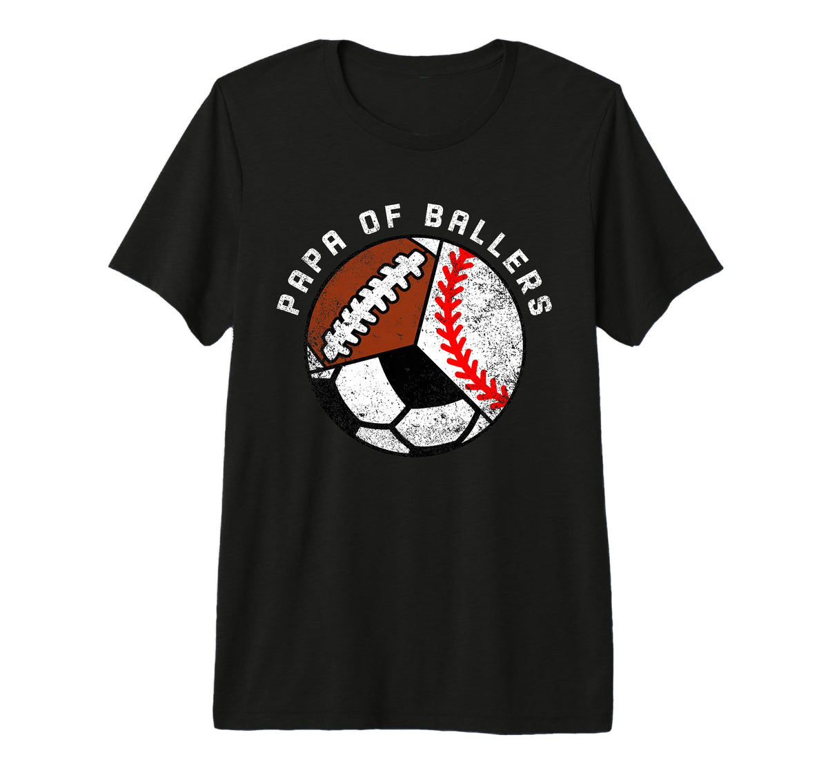Mens Papa Ballers Funny Baseball Soccer T-Shirt - Unique Graphic Men Women