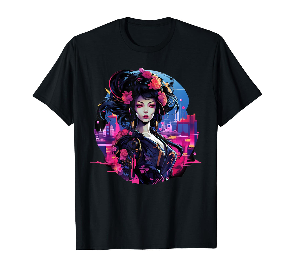 Cyberpunk Japanese Geisha Vaporwave T-Shirt - Aesthetic Graphic for Adults
