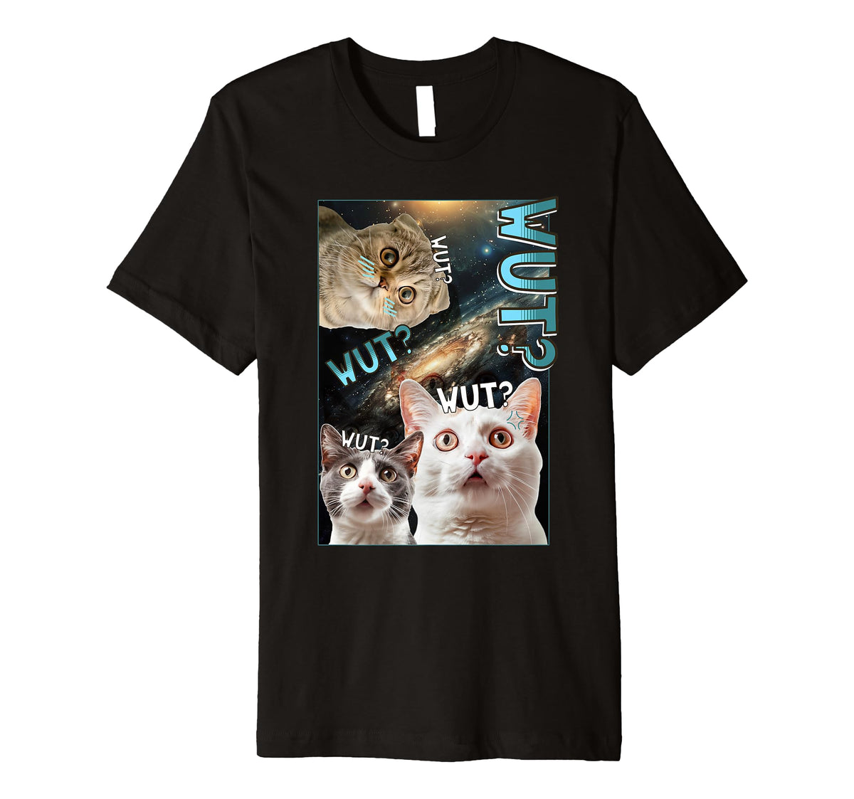 Funny Cat Wut Meme Face Galaxy Nebula T-Shirt - Streetwear Style Men Women