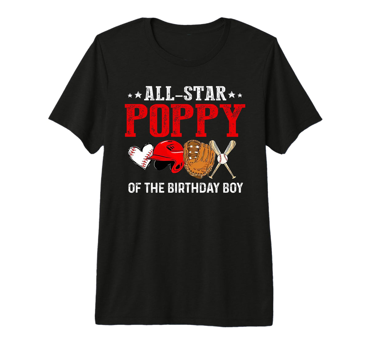 Mens All Star Poppy Birthday Baseball T-Shirt - Trendy Graphic for Adults