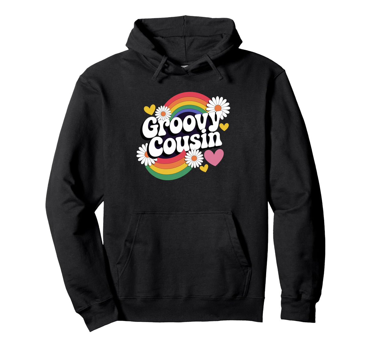 Groovy Cousin 70S Rainbow Heart Love Family Hoodie - Unique Graphic Unisex