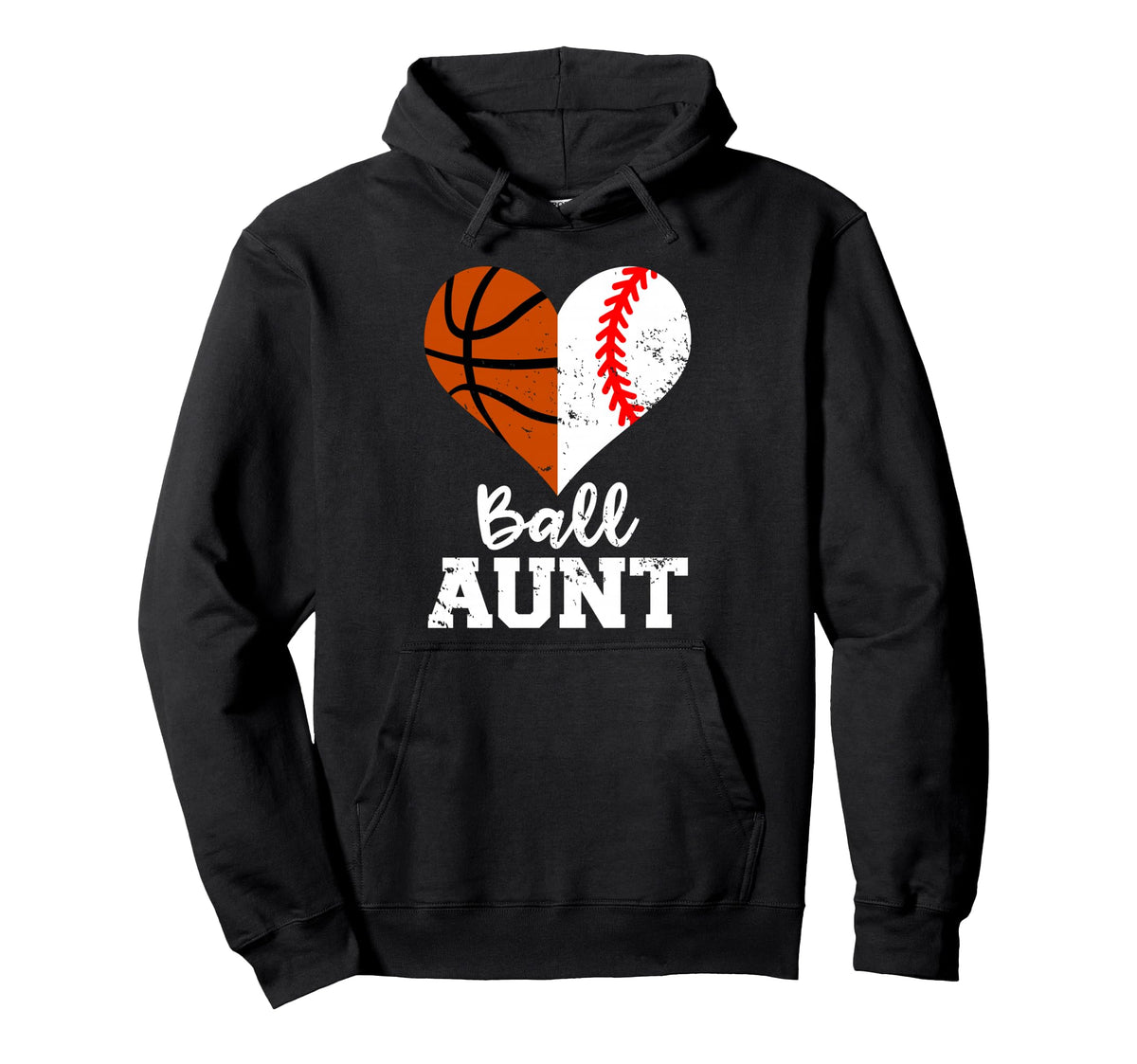 Ball Aunt Heart Funny Baseball Basketball Hoodie - Graphic Print Unisex