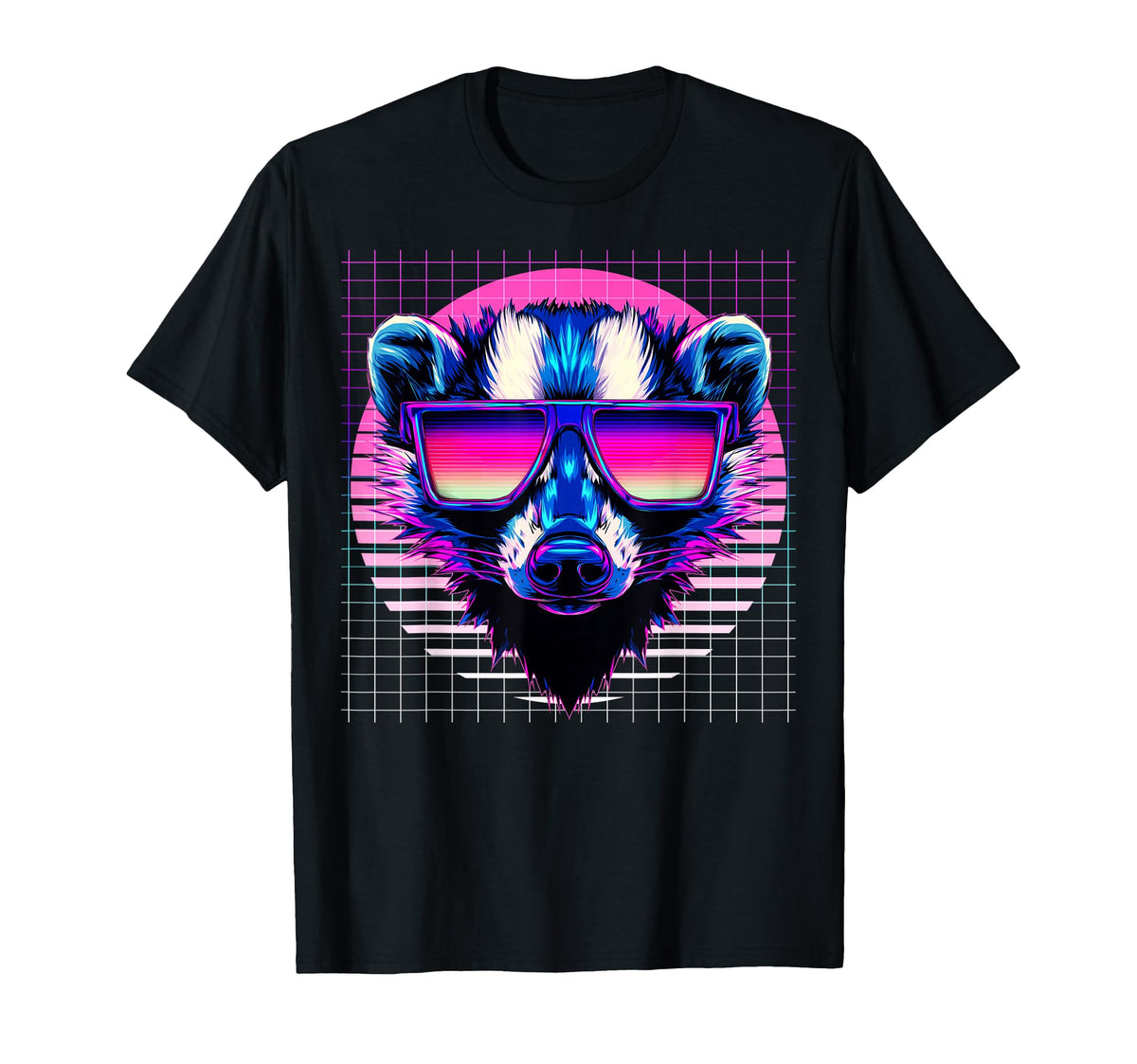 Skunk Sunglasses Raccoon Vaporwave T-Shirt - Casual Everyday Wear Unisex