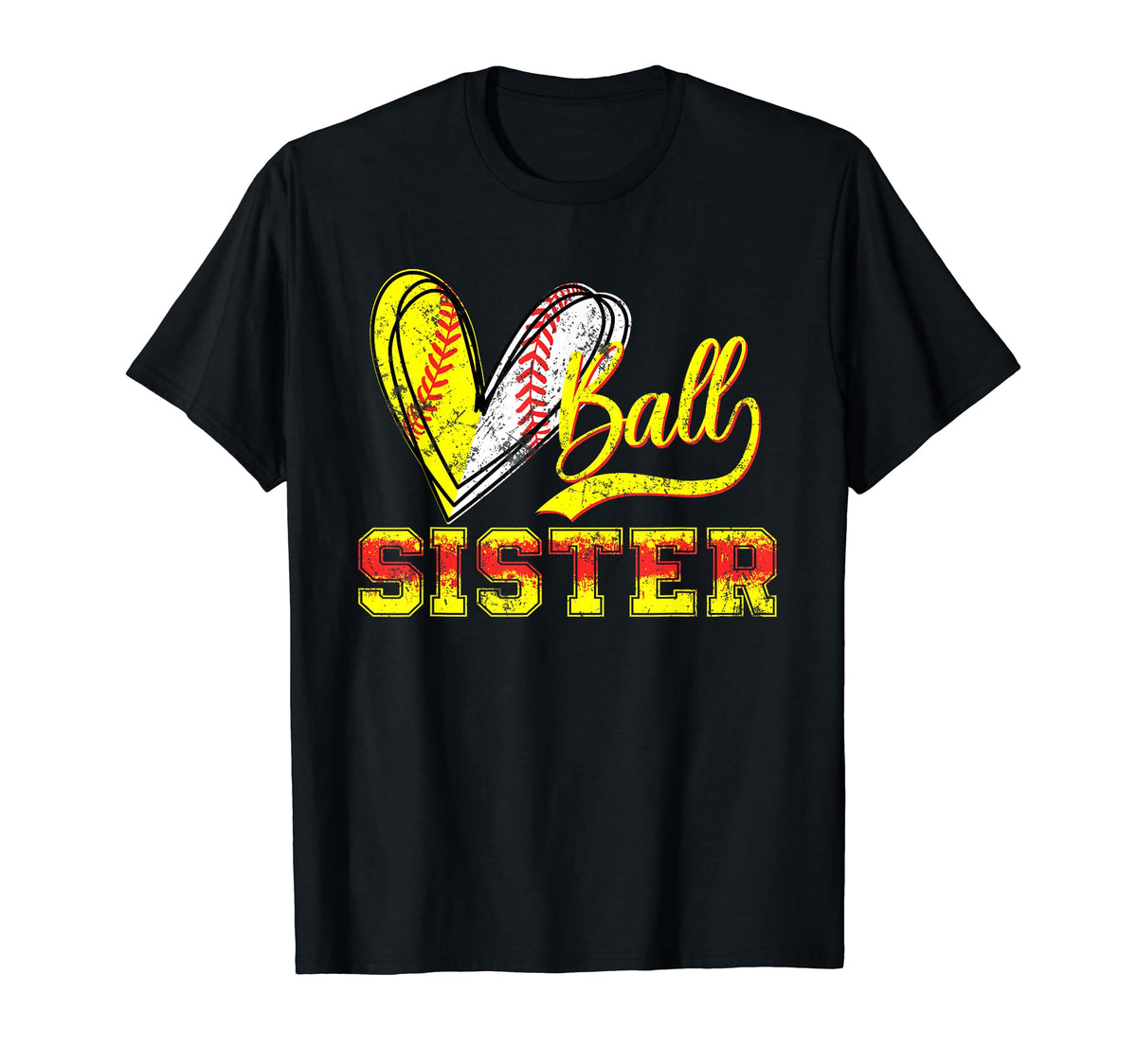 Ball Sister Heart Baseball Softball T-Shirt - Streetwear Style for Adults