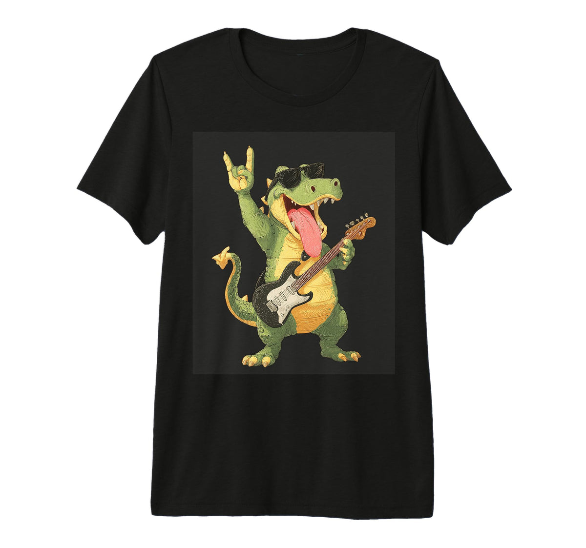 Dinosaur Rockstar Guitarist Funny T-Shirt - Streetwear Style for Adults