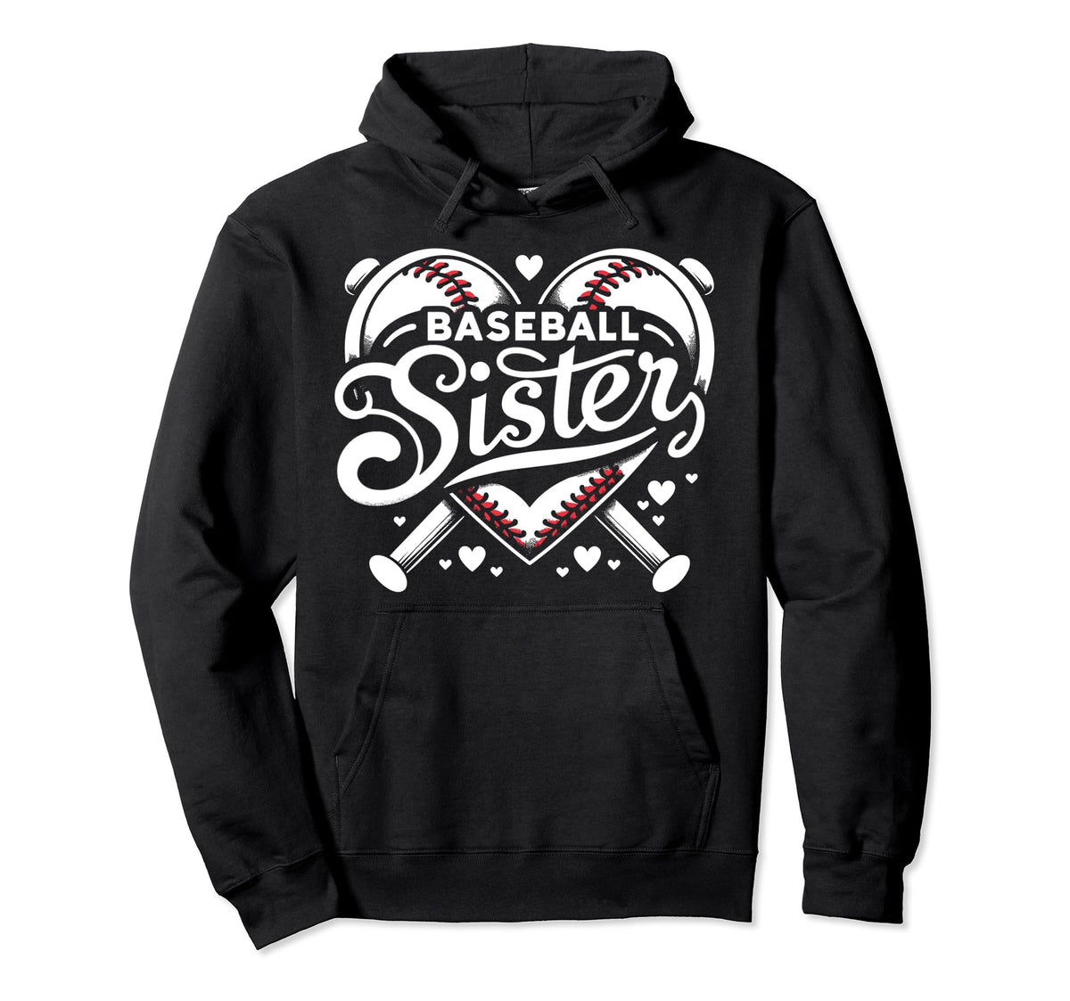 Baseball Sister Fan Heart Biggest Fan Hoodie - Custom Art Print Men Women