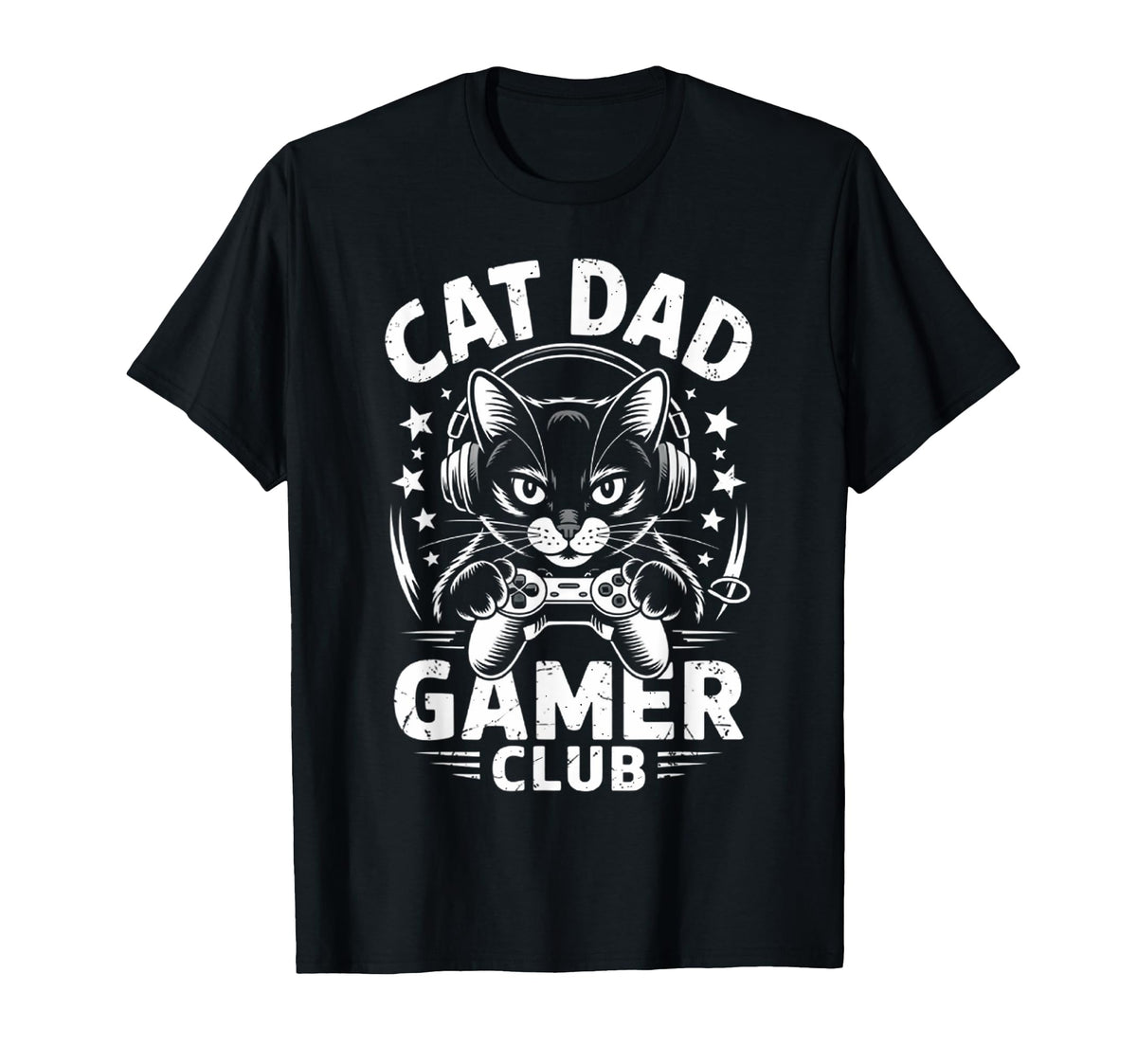 Funny Cat Dad Gamer Club Him Video T-Shirt - Minimalist Print for Adults
