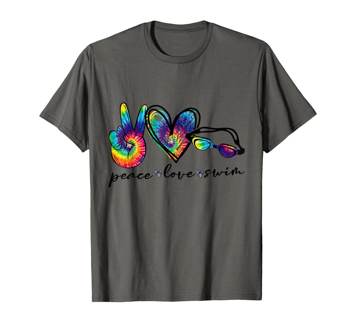 Peace Love Swim Goggles Tie Dye Swimmer T-Shirt - Unique Graphic Men Women