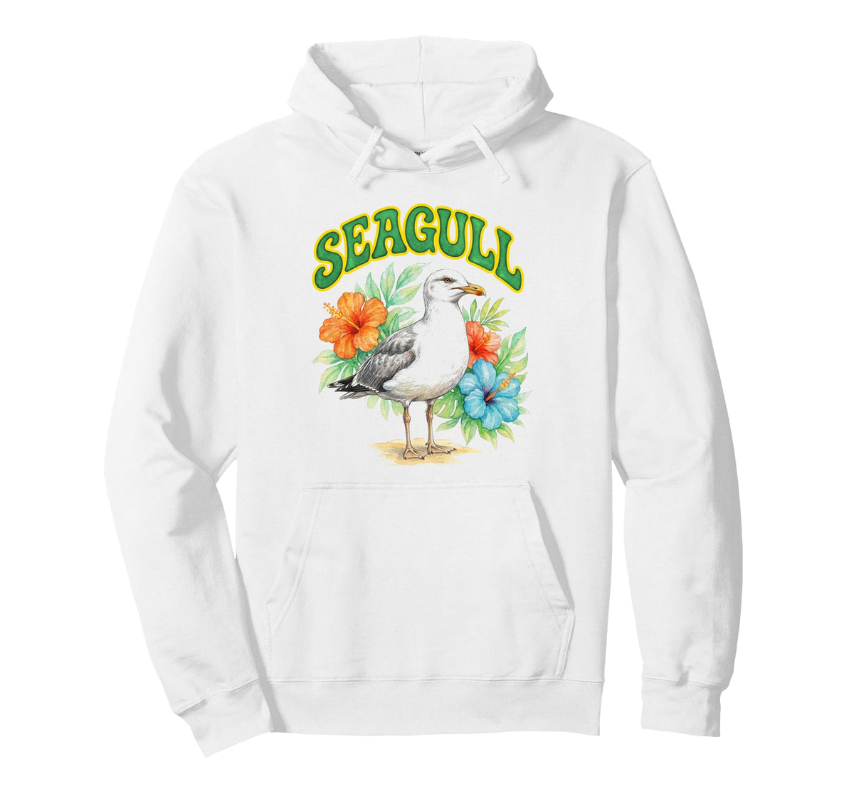 Seagull Groovy Floral Seagull Watercolor Hoodie - Graphic Print Men Women