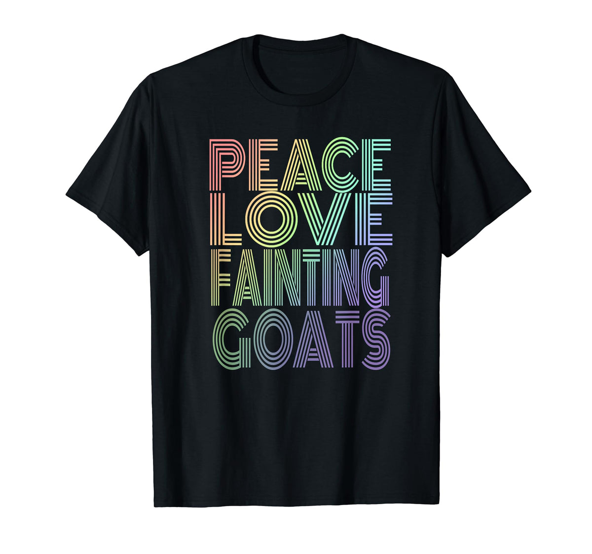 Peace Love Fainting Goat Rainbow Color T-Shirt - Trendy Graphic for Adults
