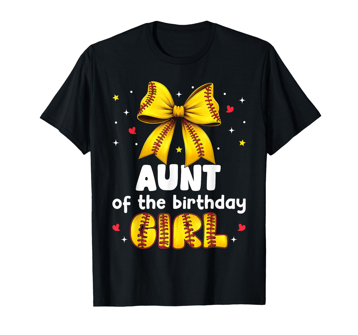 Aunt Birthday Baseball Softball Bow Family T-Shirt - Graphic Print Unisex