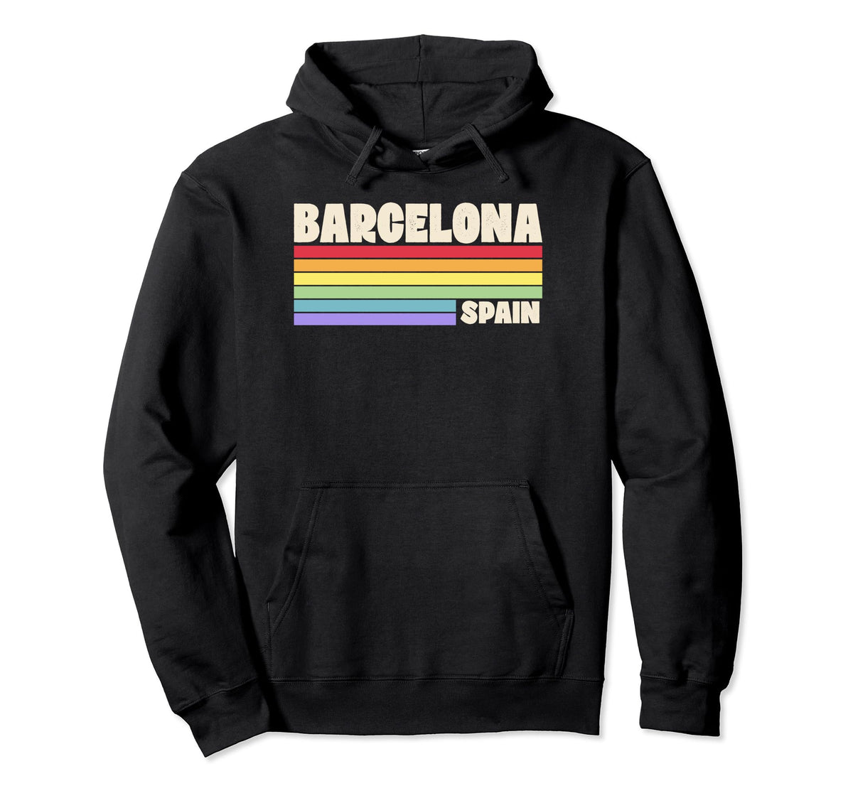 Barcelona Spain Rainbow Gay Pride 70S Hoodie - Casual Everyday Wear Unisex