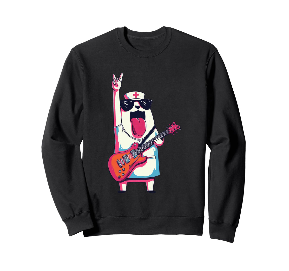 Funny Bear Nurse Rock Music Guitar Sweatshirt - Streetwear Style Men Women