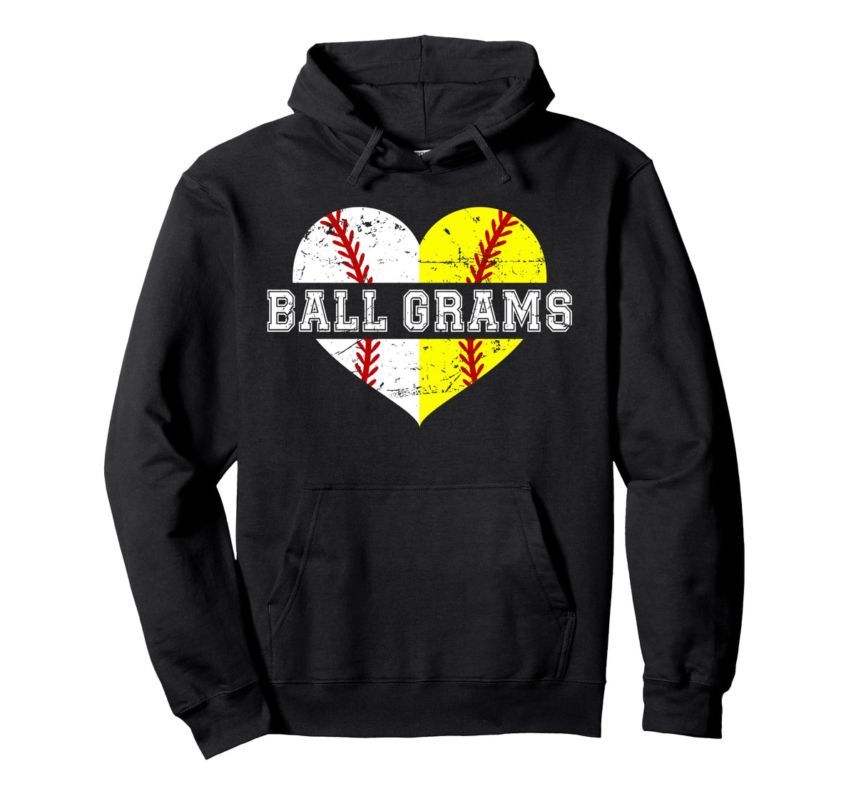 Ball Grams Heart Baseball Softball Hoodie - Casual Everyday Wear Men Women