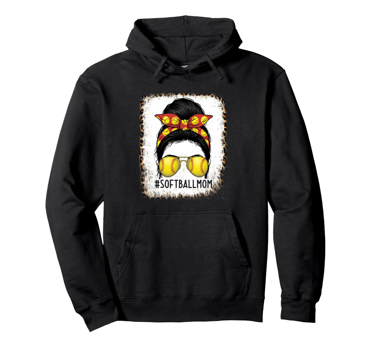 Funny Softball Mom Messy Bun Sports Hoodie - Unique Graphic Men Women