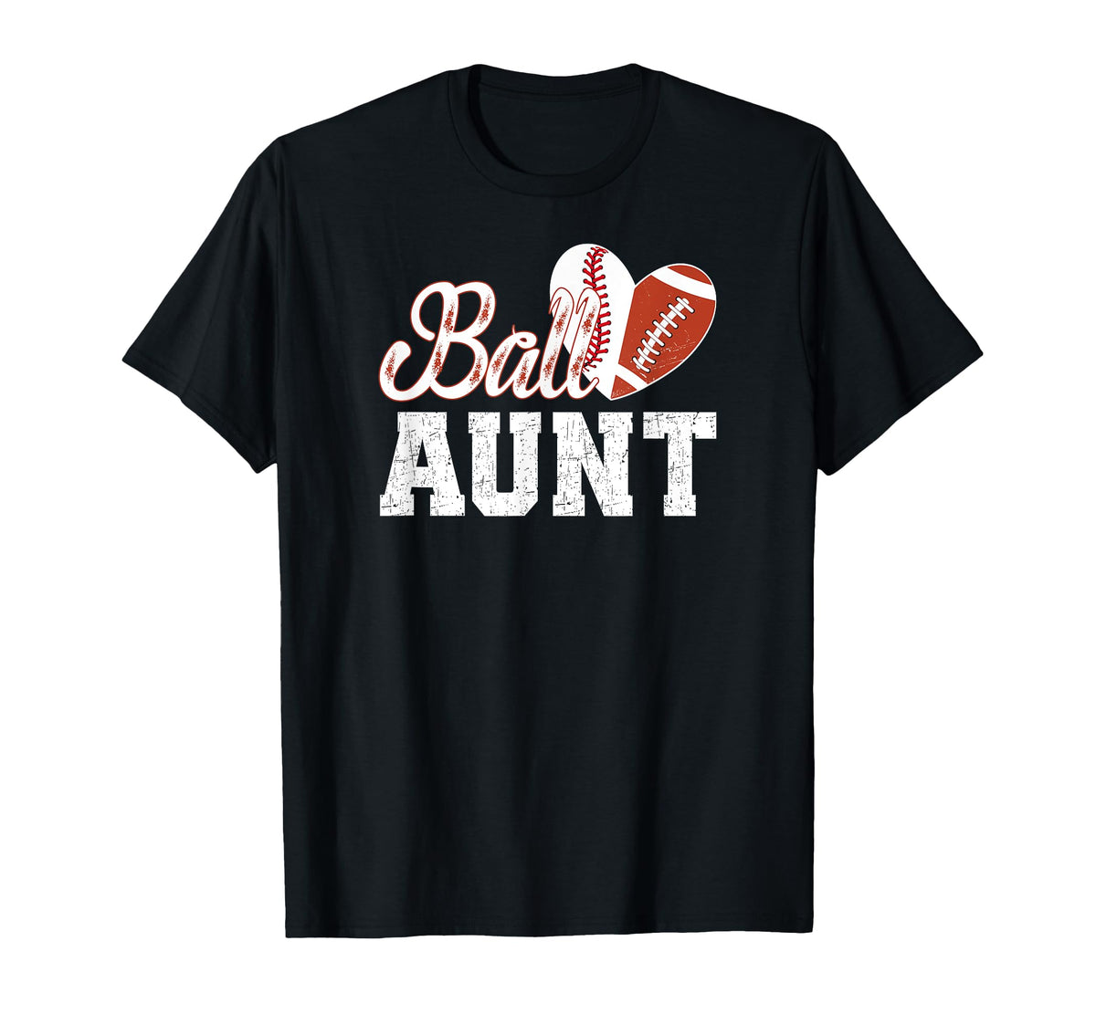Ball Aunt Heart Baseball Football Aunt T-Shirt - Unique Graphic Unisex