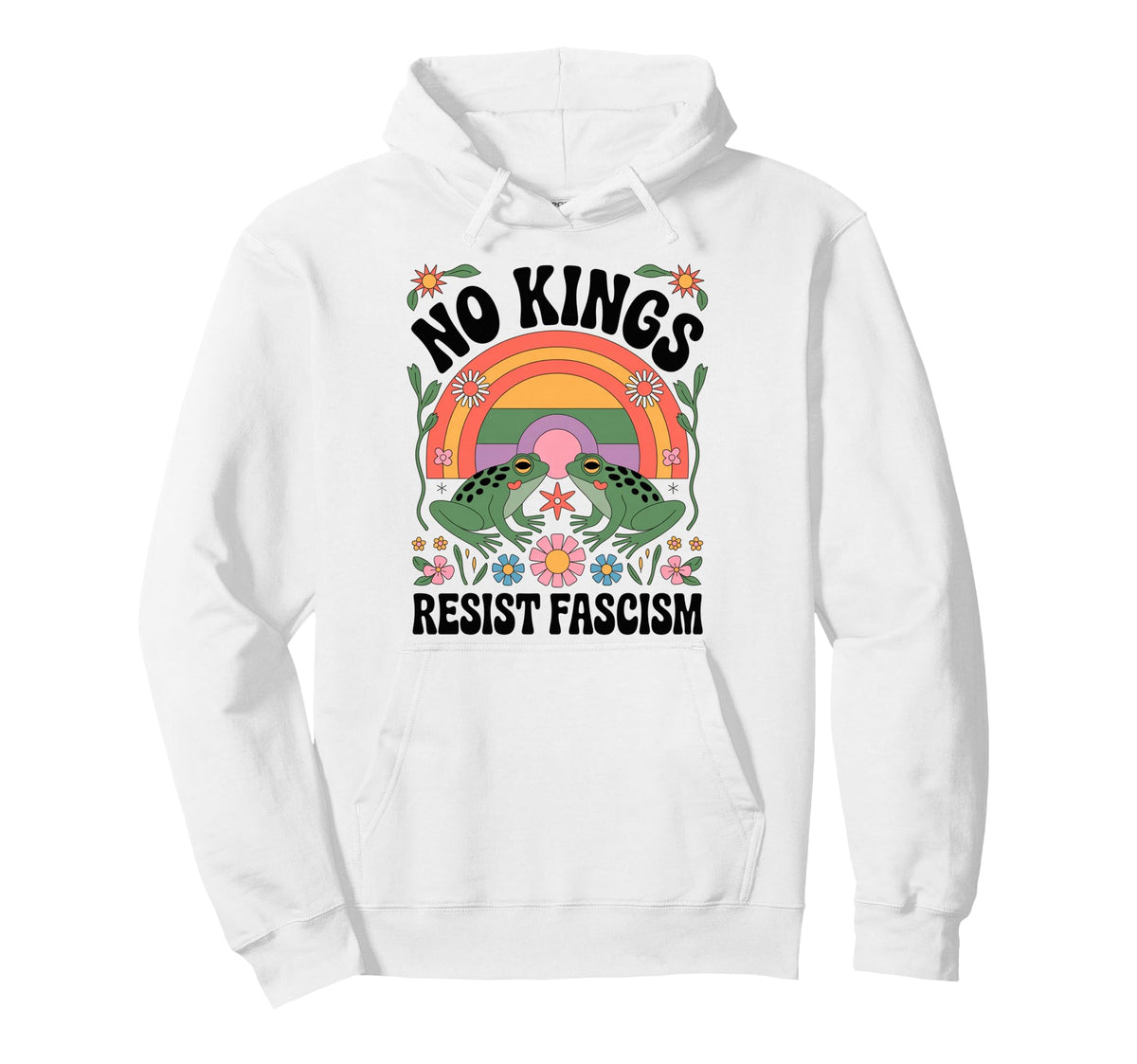 Frog Resist Fascism Groovy Rainbow No Hoodie - Graphic Print Men Women