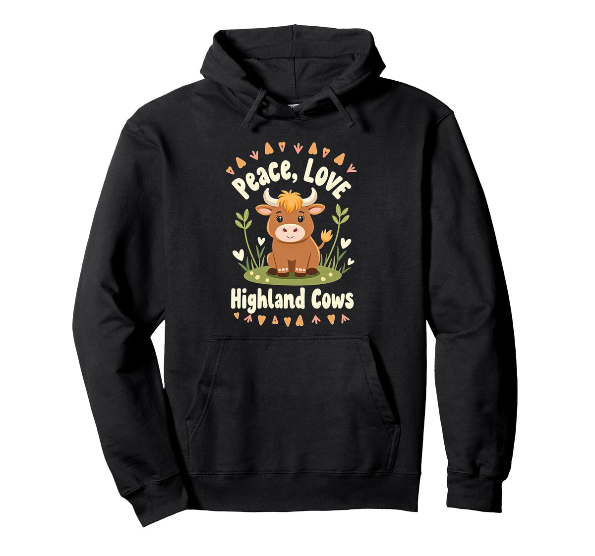 Highland Beef Cow Farmers Peace Love Hoodie - Trendy Graphic for Adults