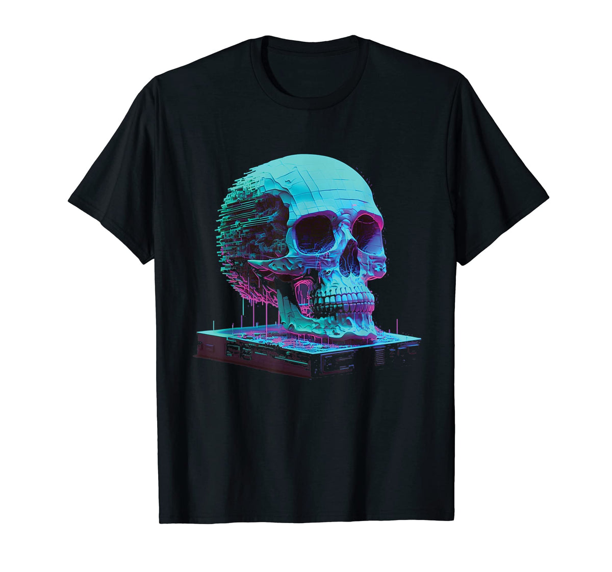 Glitch Skull Vaporwave Aesthetic T-Shirt - Streetwear Style Men Women