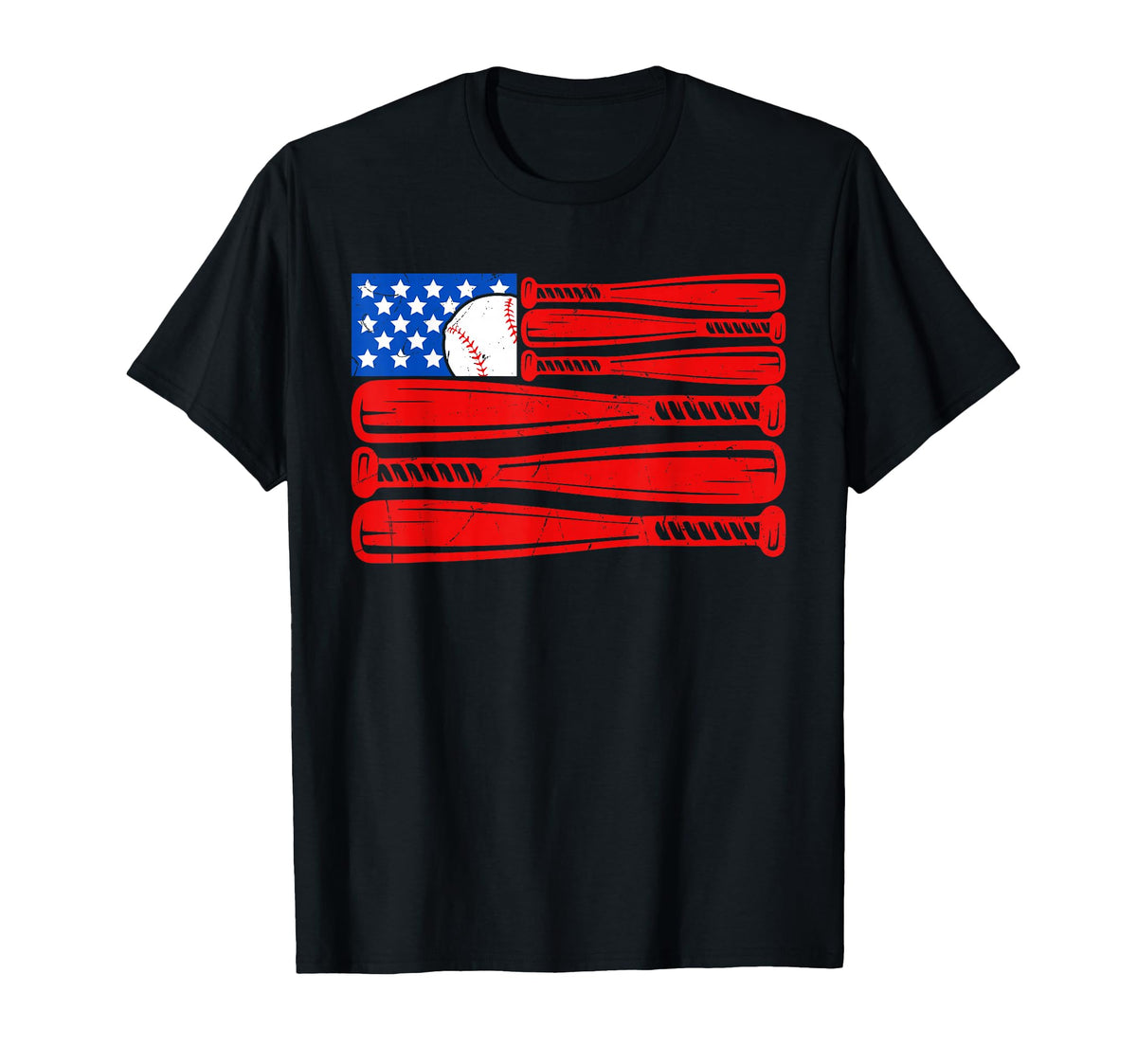 American Baseball Bat Flag Usa Patriotic T-Shirt - Graphic Print Men Women