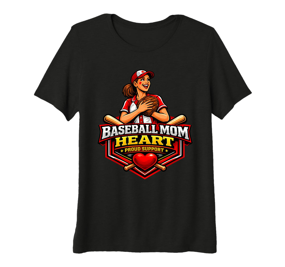 Womens Baseball Mom Heart Proud Game Day T-Shirt - Graphic Print Men Women