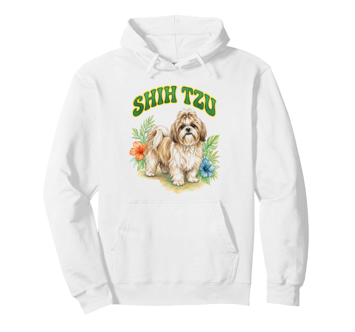 Shih Tzu Groovy Floral Watercolor Boho Hoodie - Minimalist Print Men Women