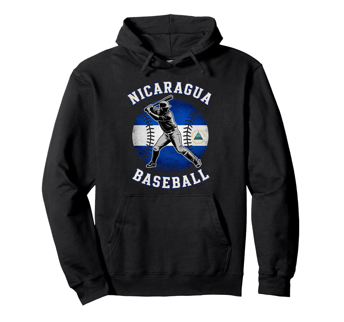 Nicaragua Baseball Batter Flag Colors Hoodie - Novelty Apparel for Adults
