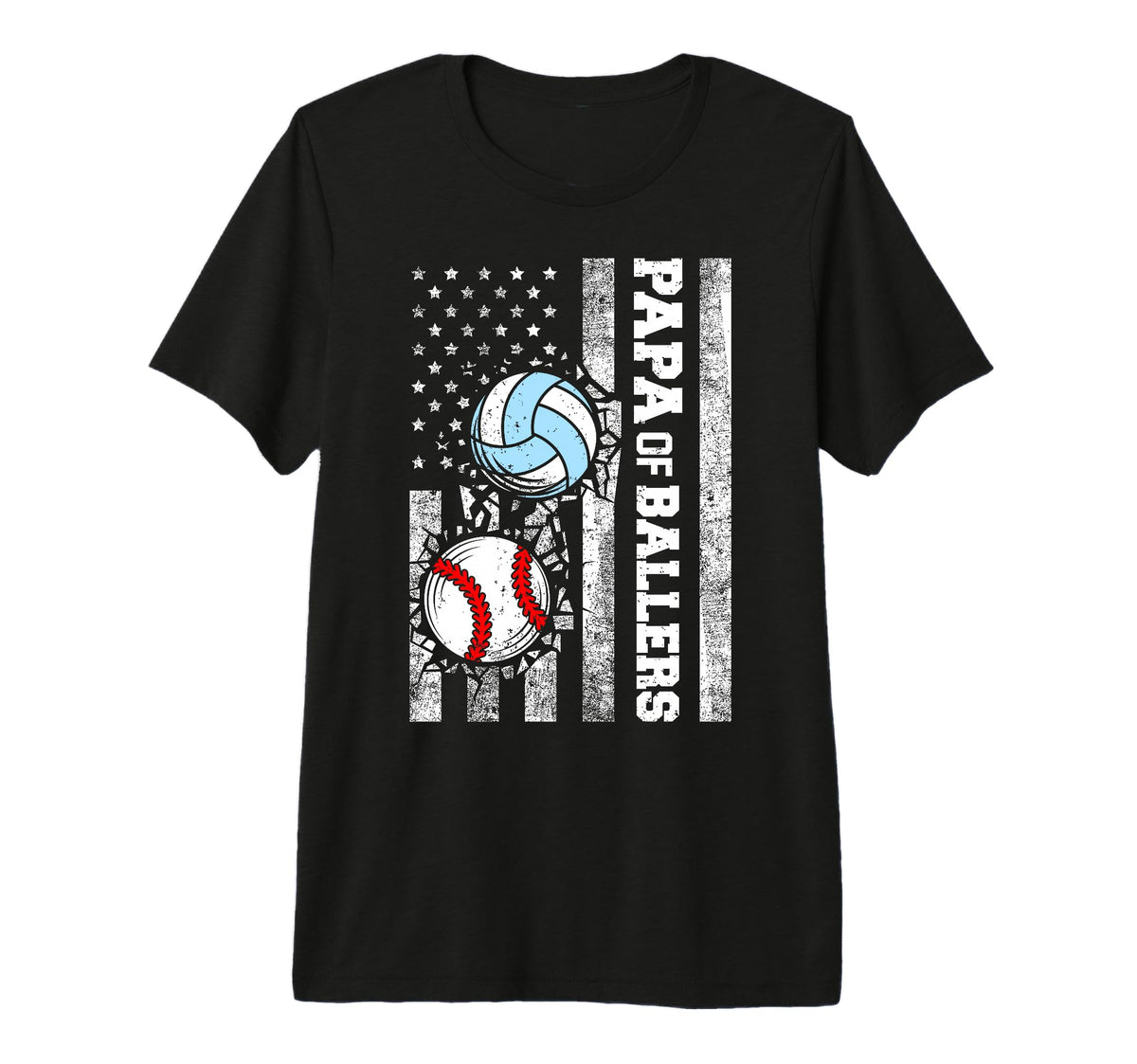 Mens Papa Ballers Funny Usa Flag T-Shirt - Graphic Print for Adults