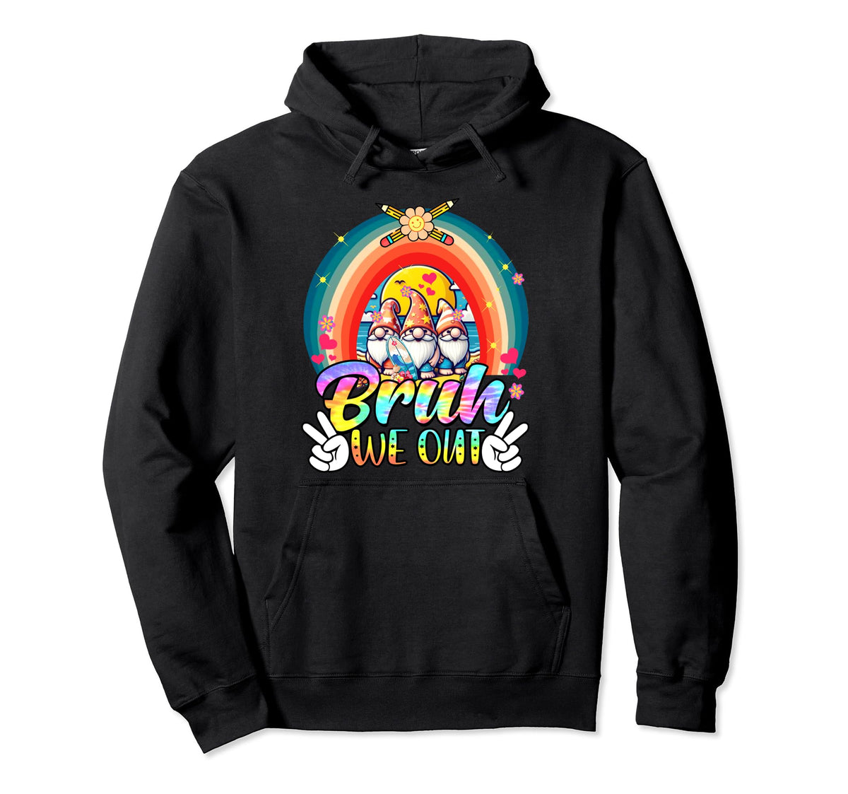 Bruh We Out Gnomes Tie Dye Rainbow Hoodie - Aesthetic Graphic for Adults