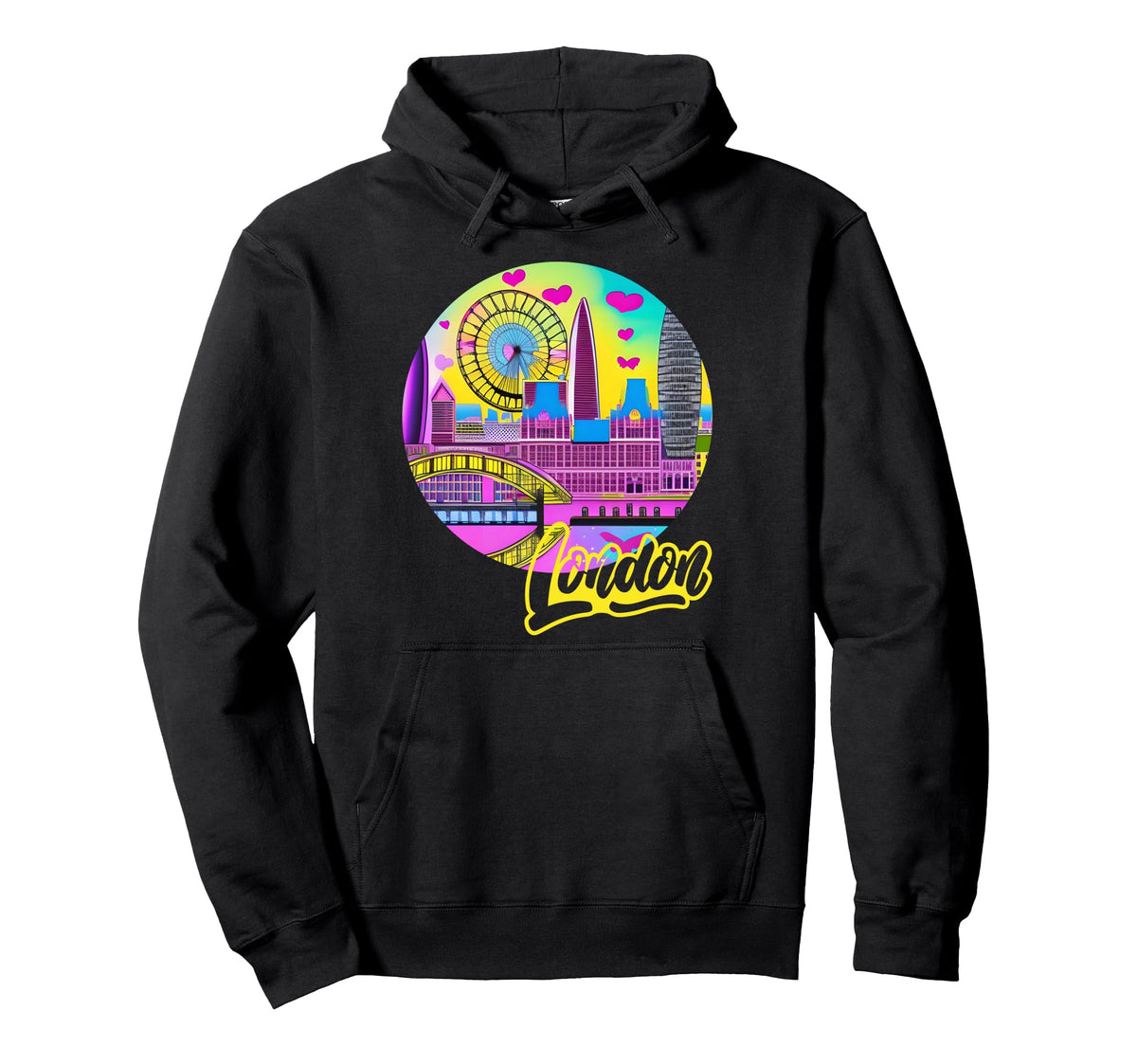 London Skyline England Vaporwave Hoodie - Casual Everyday Wear for Adults