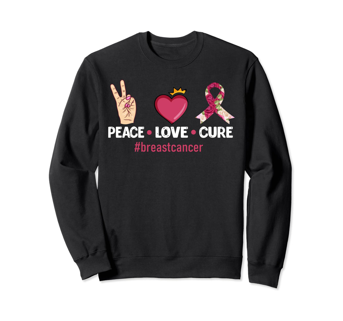 Peace Love Cure Breastcancer T-Shirt - Casual Everyday Wear Men Women