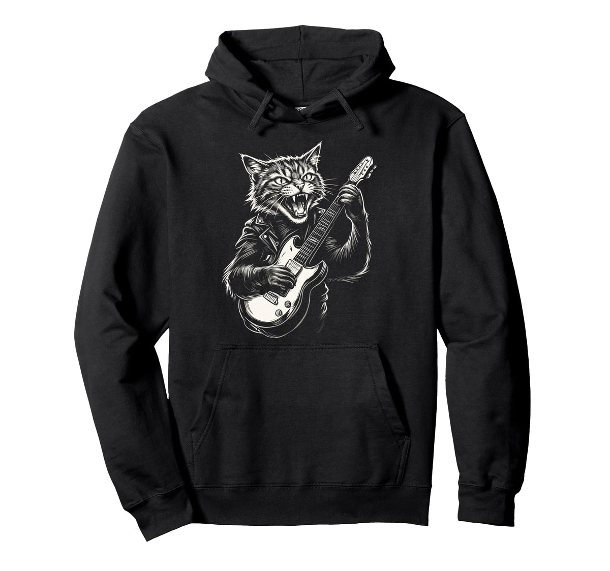 Funny Cat Playing Guitar Heavy Metal Punk Hoodie - Graphic Print Men Women