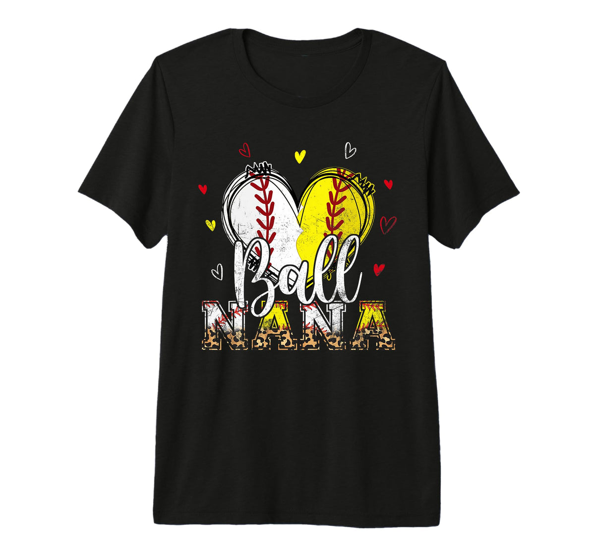 Softball Baseball Nana Ball Nana Heart T-Shirt - Unique Graphic Men Women