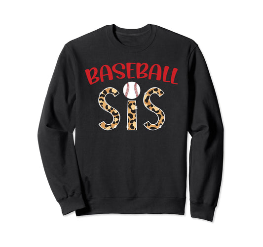 Baseball Sis Leopard Baseball Sister Sweatshirt - Unique Graphic Men Women