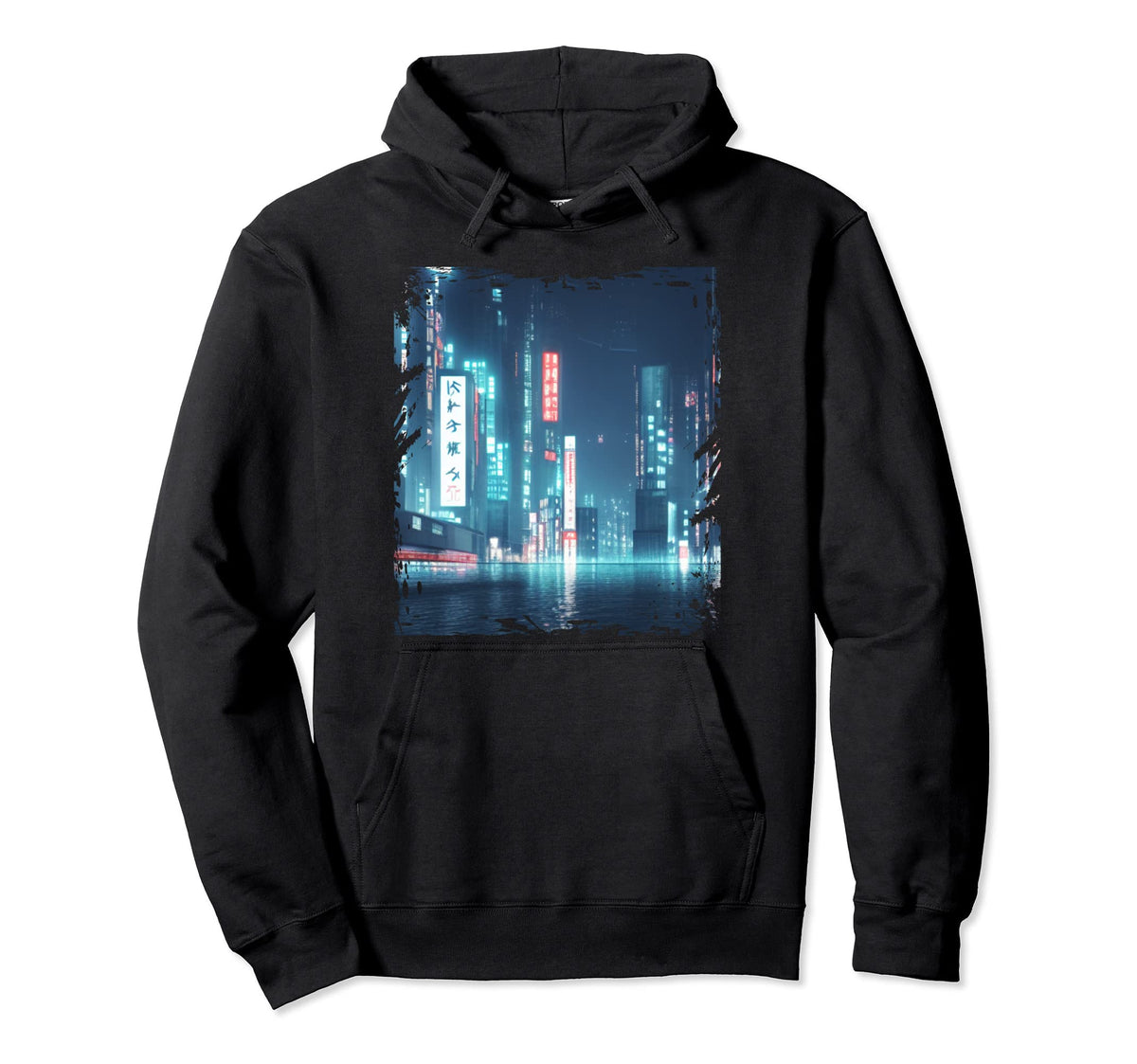 Japanese City Skyline Night Hoodie - Fun Novelty Design Men Women