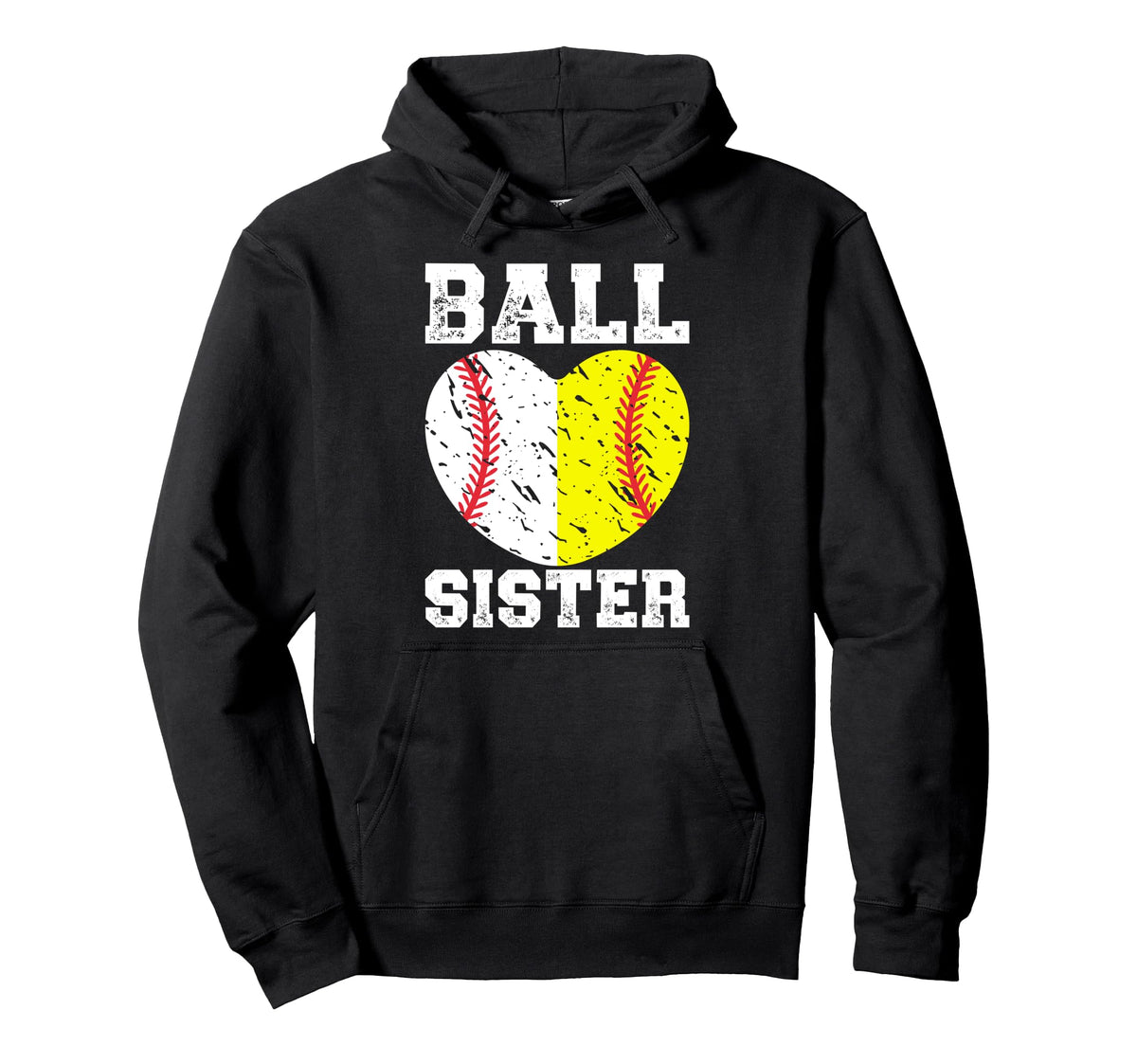 Ball Sister Heart Softball Baseball Hoodie - Casual Everyday Wear Unisex